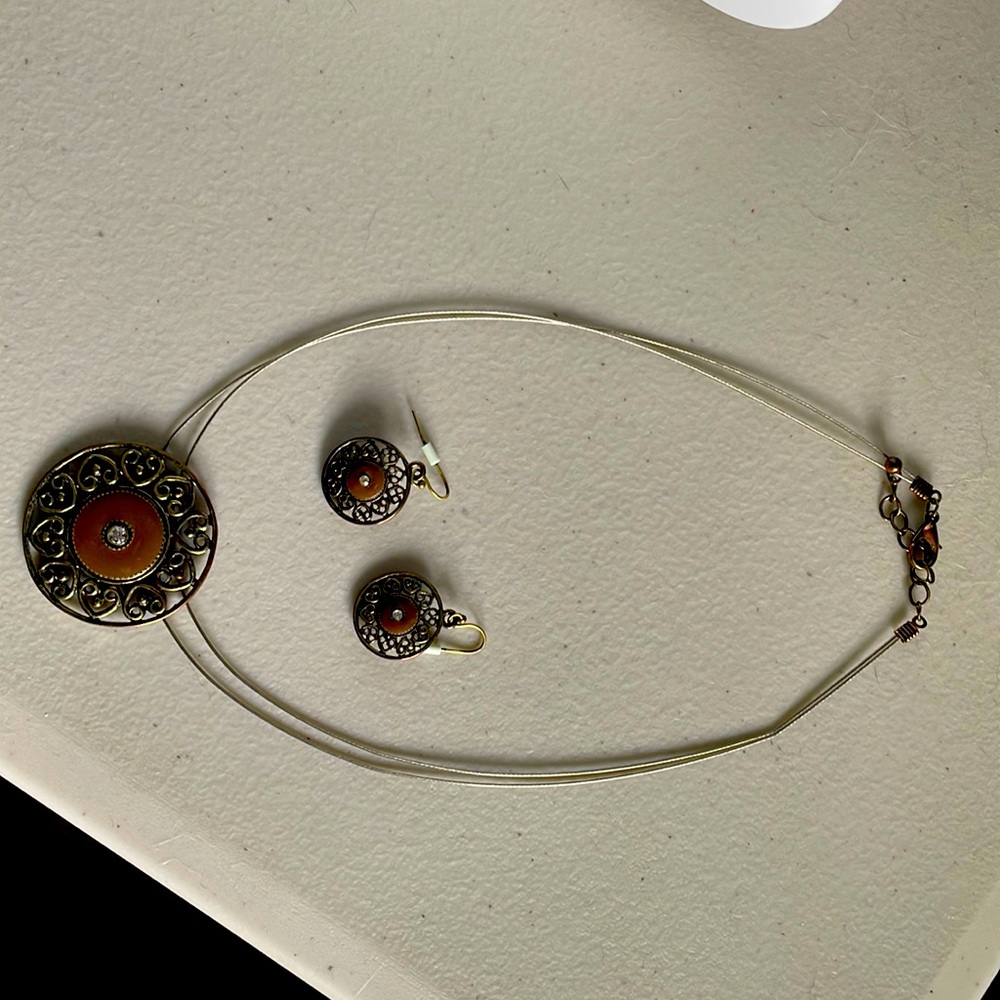 Bronze necklace and earring set